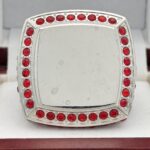 SQUARE ADD YOUR LOGO RING --- SILVER BODY, RED STONES (Item #58-221) - Image 3
