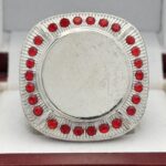 ROUND ADD YOUR LOGO RING --- SILVER BODY, RED STONES, 2 ENGRAVABLE SIDES (Item #58-185) - Image 3