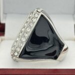 SQUARE ADD YOUR LOGO RING --- SILVER BODY, CLEAR STONES, 2 ENGRAVABLE SIDES (Item #58-201) - Image 2