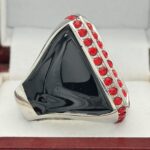SQUARE ADD YOUR LOGO RING --- SILVER BODY, RED STONES, 2 ENGRAVABLE SIDES (Item #58-197) - Image 4