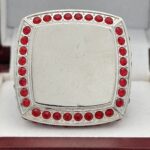 SQUARE ADD YOUR LOGO RING --- SILVER BODY, RED STONES, 2 ENGRAVABLE SIDES (Item #58-197) - Image 3