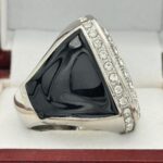 ROUND ADD YOUR LOGO RING --- SILVER BODY, CLEAR STONES, 2 ENGRAVABLE SIDES (Item #58-189) - Image 4