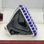 SQUARE ADD YOUR LOGO FINALIST RING --- SILVER BODY, BLUE STONES, 2 ENGRAVABLE SIDES (Item #58-181) - Image 4