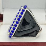SQUARE ADD YOUR LOGO FINALIST RING --- SILVER BODY, BLUE STONES, 2 ENGRAVABLE SIDES (Item #58-181) - Image 2