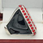 SQUARE ADD YOUR LOGO FINALIST RING --- SILVER BODY, RED STONES, 2 ENGRAVABLE SIDES (Item #58-173) - Image 4