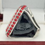 SQUARE ADD YOUR LOGO FINALIST RING --- SILVER BODY, RED STONES, 2 ENGRAVABLE SIDES (Item #58-173) - Image 2