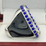 ROUND ADD YOUR LOGO FINALIST RING --- SILVER BODY, BLUE STONES, 2 ENGRAVABLE SIDES (Item #58-169) - Image 4