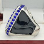 ROUND ADD YOUR LOGO FINALIST RING --- SILVER BODY, BLUE STONES, 2 ENGRAVABLE SIDES (Item #58-169) - Image 2