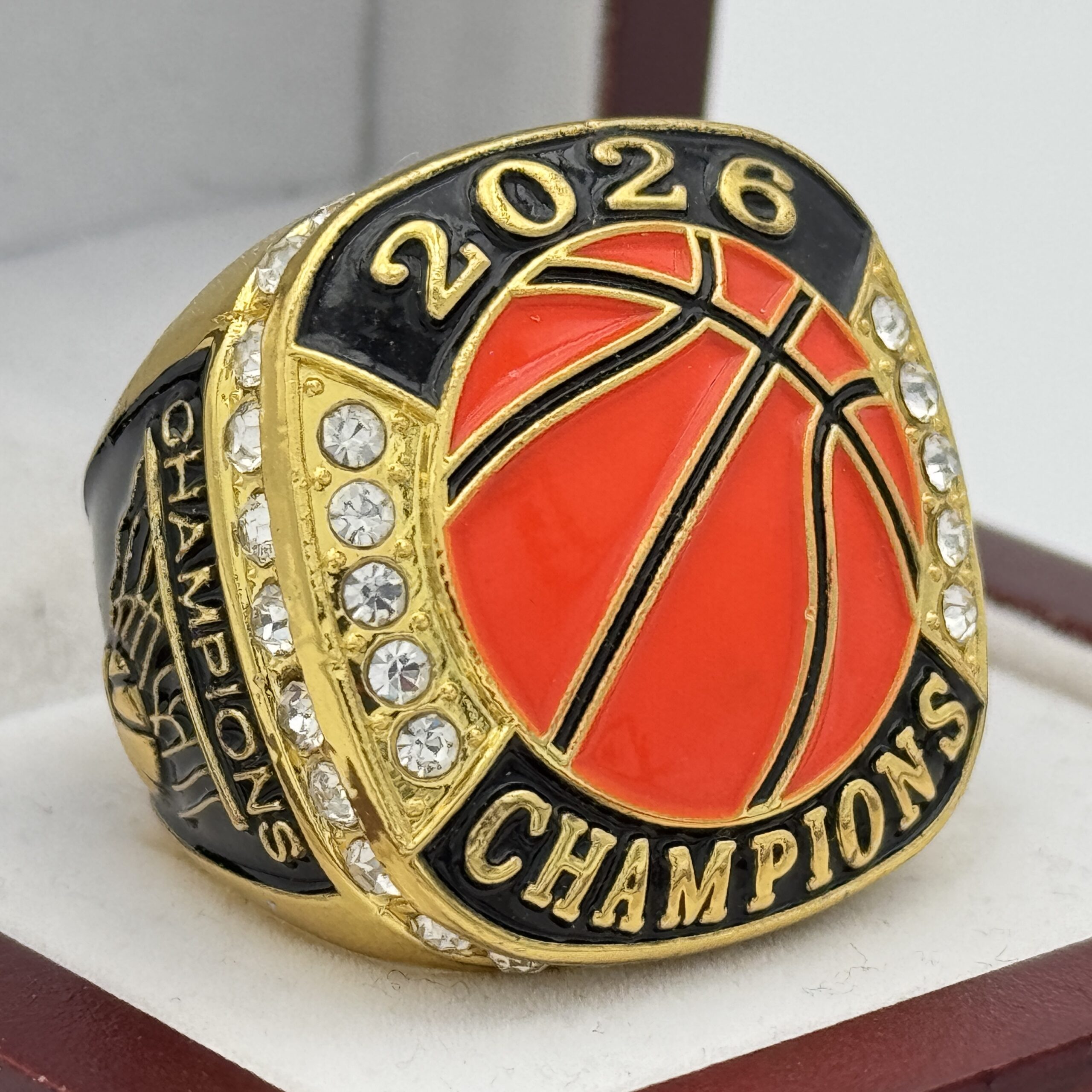 IMG_4237 BASKETBALL 2026 CHAMPION RING --- GOLD, PAINTED BALL (Item #54-48) - Image 1