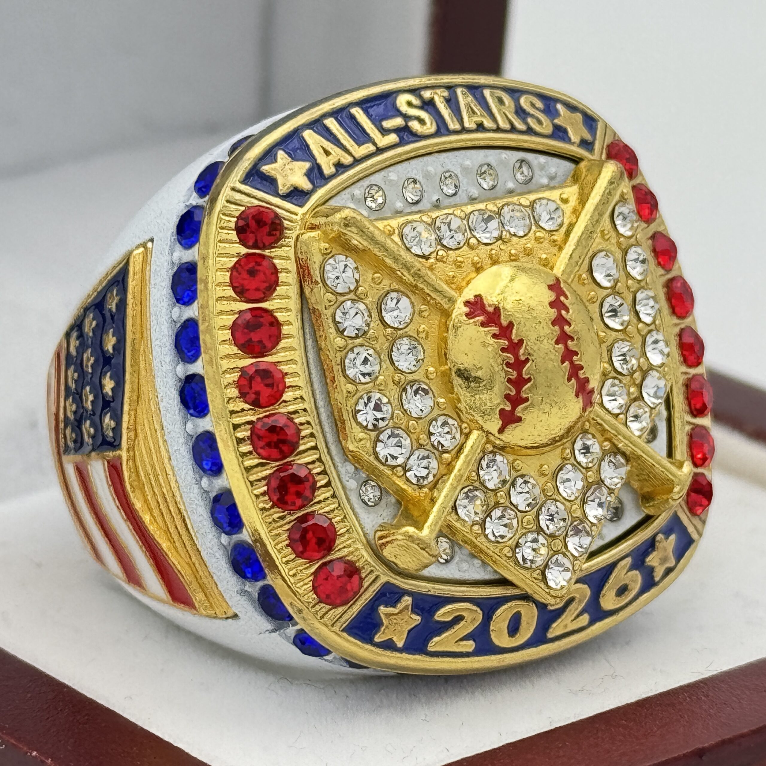 IMG_4245 5 STAR 2026 HOME PLATE ALL-STAR RING --- WHITE BODY, GOLD (Item #54-32) - Image 1