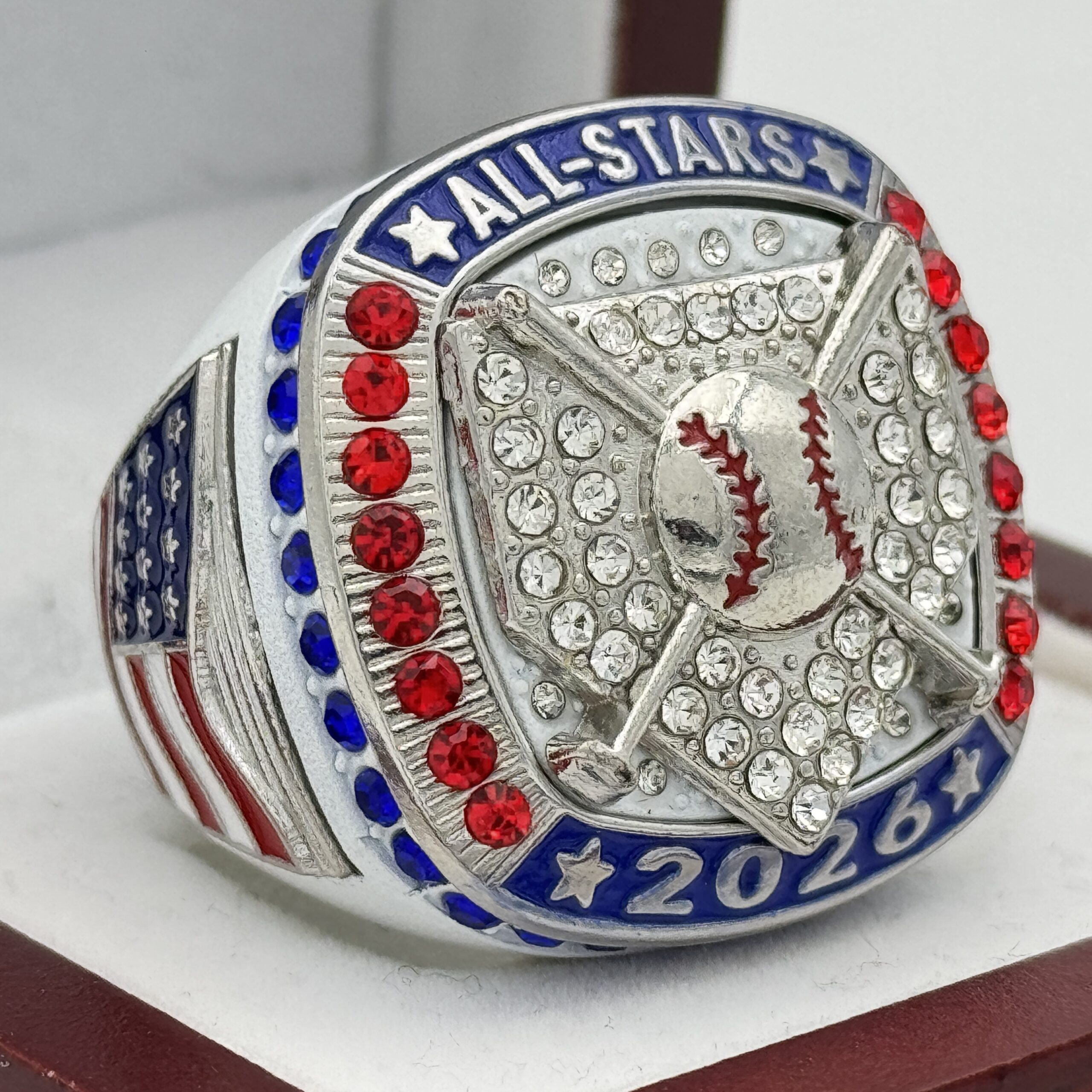 IMG_4246 5 STAR 2026 HOME PLATE ALL-STAR RING --- WHITE BODY, SILVER (Item #54-25) - Image 1