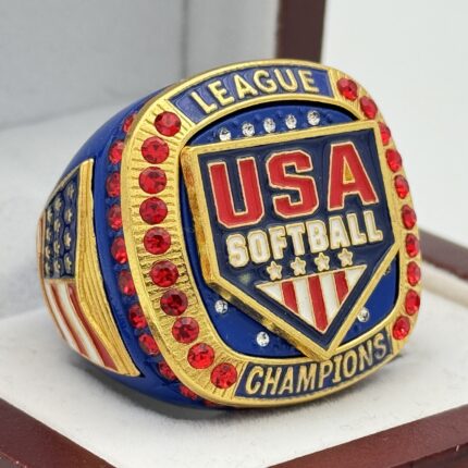 USA 5 STAR LEAGUE CHAMPION RING --- BLUE BODY, RED STONES, OFFICIAL LOGO (Item #39-35)