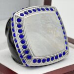 SQUARE ADD YOUR LOGO RING --- SILVER BODY, BLUE STONES, 2 ENGRAVABLE SIDES (Item #58-205)
