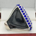 SQUARE ADD YOUR LOGO RING --- SILVER BODY, BLUE STONES, 2 ENGRAVABLE SIDES (Item #58-205) - Image 4