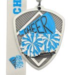 CHEER PARTICIPATION MEDAL --- SILVER, BLUE PAINT (Item #64-200)