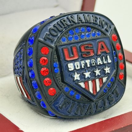 USA FINALIST RING --- BLACK BODY, BLUE STONES (Item #39-17)