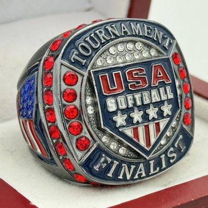 USA FINALIST RING --- GUNMETAL BODY, RED STONES (Item #39-21)