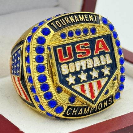 DELUXE USAS CHAMPION RING --- GOLD BODY, BLUE STONES (Item #39-72)