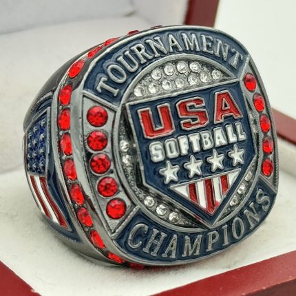 USAS CHAMPION RING --- GUNMETAL BODY, RED STONES (Item #39-24)