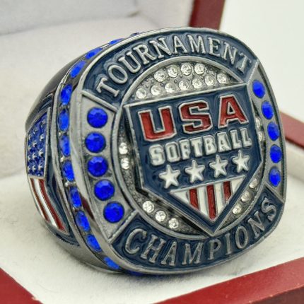 USAS CHAMPION RING --- GUNMETAL BODY, BLUE STONES (Item #39-32)