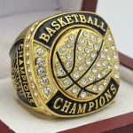 SPINNER BASKETBALL CHAMPION RING --- GOLD BODY, CLEAR STONES (Item #38-88)