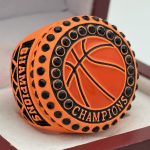 BASKETBALL CHAMPION RING --- NEON ORANGE, PAINTED BALL (Item #52-64)
