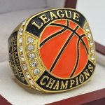 BASKETBALL LEAGUE CHAMPION RING --- GOLD BODY, PAINTED BALL (Item #52-136)