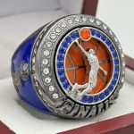 SLAM DUNK BASKETBALL FINALIST RING --- GUN METAL BODY, BLUE STONES (Item #52-97)