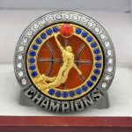 SLAM DUNK BASKETBALL CHAMPION RING --- GUN METAL BODY, BLUE STONES (Item #52-100) - Image 3