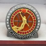 SLAM DUNK BASKETBALL CHAMPION RING --- GUN METAL BODY, RED STONES (Item #52-84) - Image 3