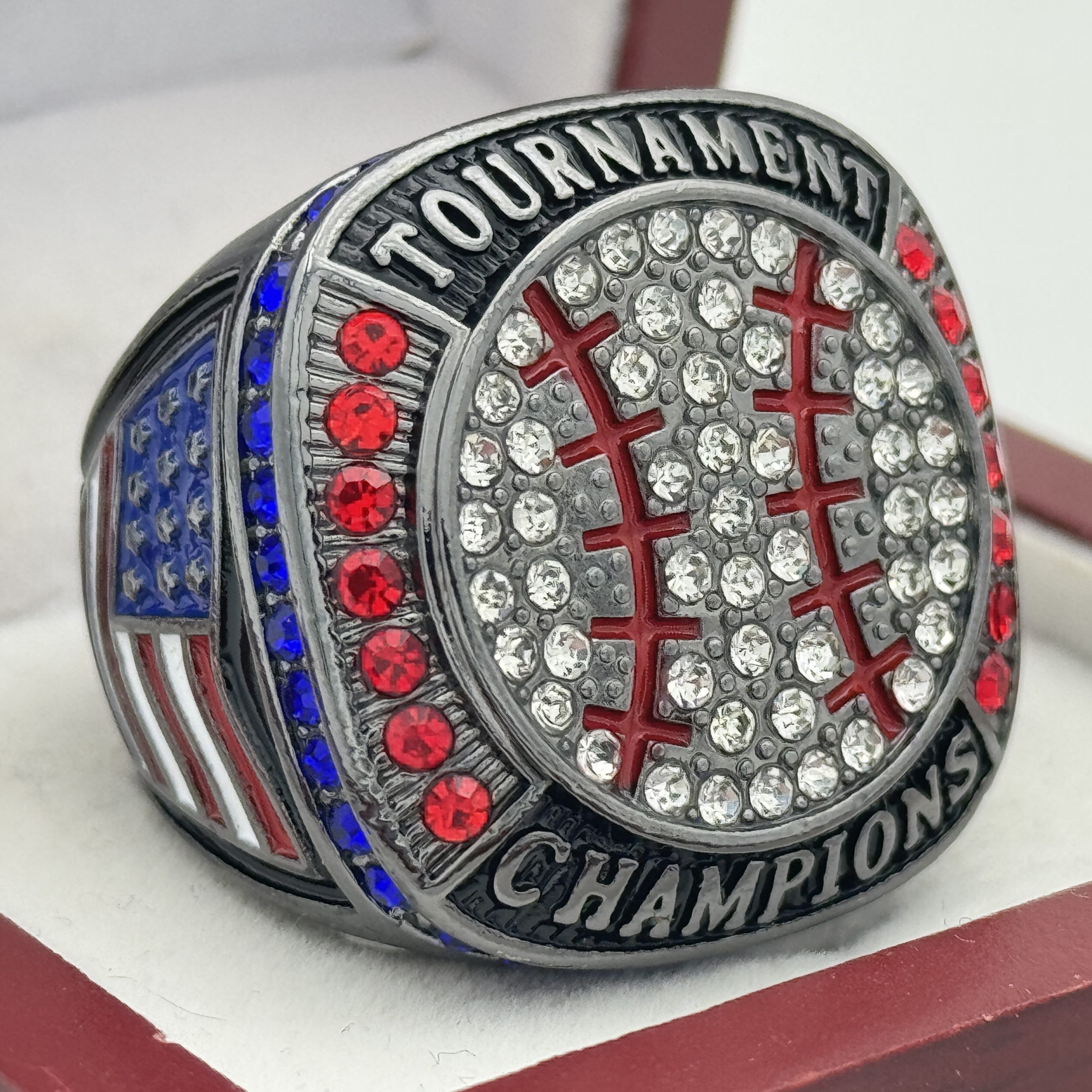 IMG_5491 BALL CHAMPION RING --- GUNMETAL BODY, CLEAR STONES (Item #30-52) - Image 1