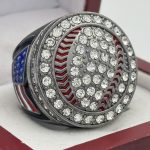 ROUND BALL RING --- GUN METAL BODY, CLEAR STONES ON THE BALL (Item #30-177)