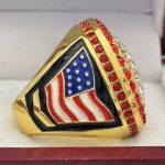 ROUND BALL RING --- RED STONES ON EDGES, GOLD BODY, CLEAR STONES ON THE BALL (Item #30-165) - Image 4