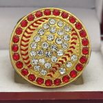 ROUND BALL RING --- RED STONES ON EDGES, GOLD BODY, CLEAR STONES ON THE BALL (Item #30-165) - Image 3