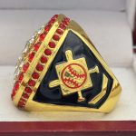 ROUND BALL RING --- RED STONES ON EDGES, GOLD BODY, CLEAR STONES ON THE BALL (Item #30-165) - Image 2