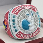 EASTER BUNNY CHAMPION RING --- WHITE BODY, BLUE STONES (ITEM #36-76)