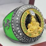 ELITE FOOTBALL CHAMPION RING --- GUN METAL BODY, GREEN STONES (Item #51-16)