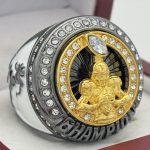 ELITE FOOTBALL CHAMPION RING --- GUN METAL BODY, CLEAR STONES (Item #51-12)