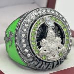 ELITE FOOTBALL FINALIST RING --- GUN METAL BODY, GREEN STONES (Item #51-13)