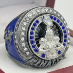 ELITE FOOTBALL FINALIST RING --- GUN METAL BODY, BLUE STONES (Item #51-05)