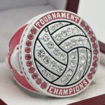 VOLLEYBALL CHAMPION RING --- WHITE BODY, PINK STONES (Item #56-52)
