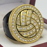CUSTOMIZABLE VOLLEYBALL PARTICIPATION RING --- GOLD BODY, CLEAR STONES (Item #58-48)