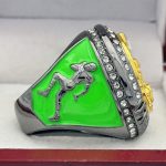 ELITE FOOTBALL CHAMPION RING --- GUN METAL BODY, GREEN STONES (Item #51-16) - Image 4