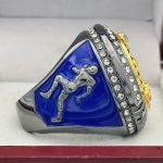 ELITE FOOTBALL CHAMPION RING --- GUN METAL BODY, BLUE STONES (Item #51-08) - Image 4