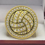 CUSTOMIZABLE VOLLEYBALL PARTICIPATION RING --- GOLD BODY, CLEAR STONES (Item #58-48) - Image 3