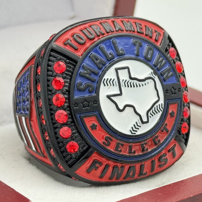 red and blue championship ring