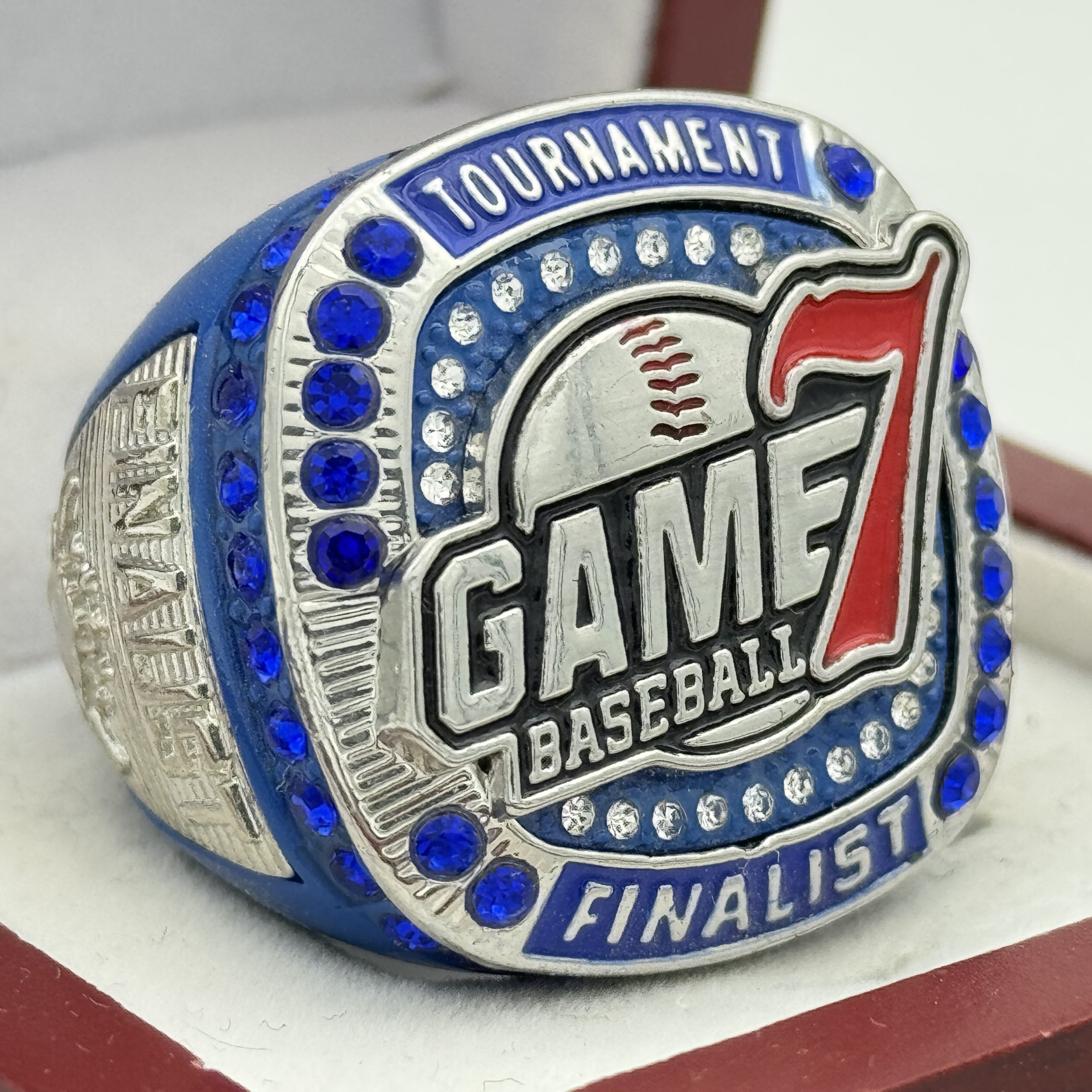 blue and silver game 7 baseball ring