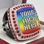 SQUARE ADD YOUR LOGO RING --- SILVER BODY, RED STONES (Item #58-221)