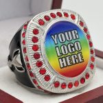 ROUND ADD YOUR LOGO RING --- SILVER BODY, RED STONES (Item #58-209)