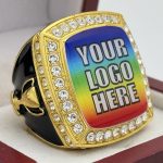 SQUARE ADD YOUR LOGO RING --- GOLD BODY, CLEAR STONES (Item #58-228)
